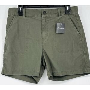 NWT Eddie Bauer Military Green Sz 8 WR Adventure Ripstop Cargo Pockets Shorts